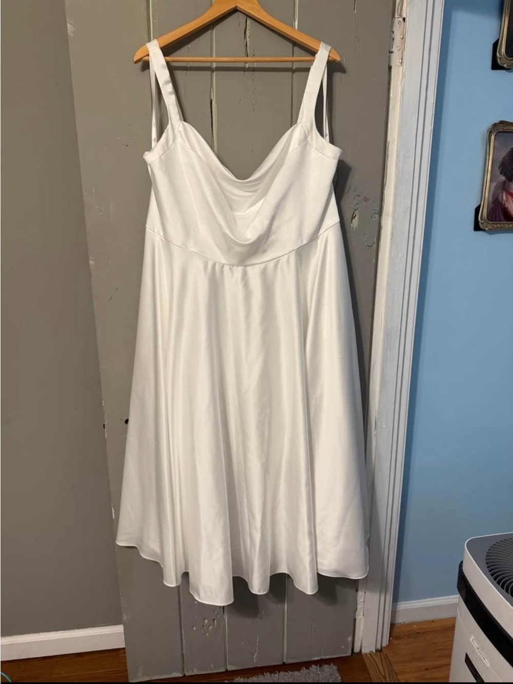 David's Bridal White Cowl Neck A-Line Bridal Dress